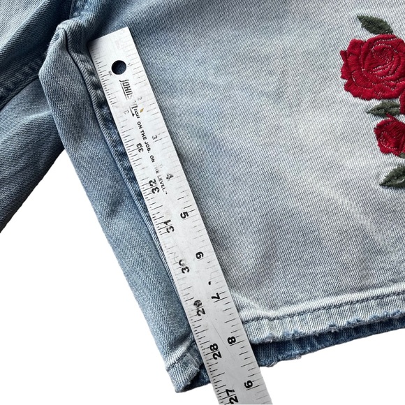 Pacsun Los Angeles Men Denim Embroidered Rose Slim Stretchy Shorts Waist 36 - Picture 7 of 7